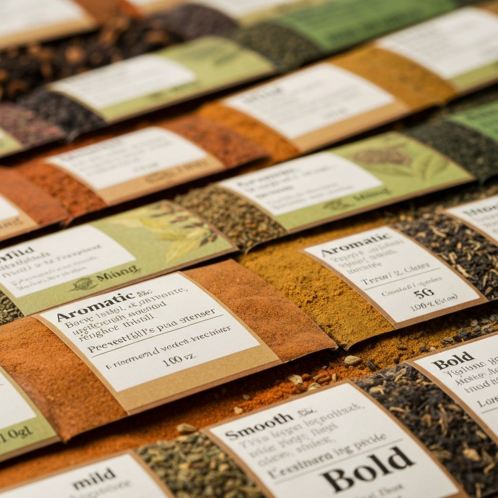 Geschmacksbeschreibungen auf verschiedenen Verpackungen